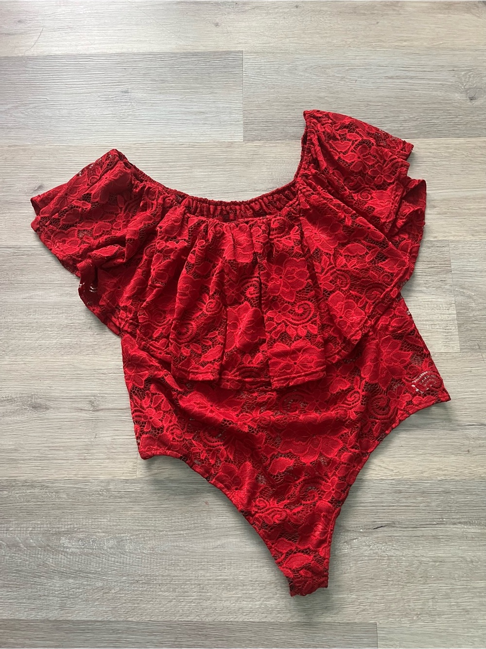 Red Lace Off-Shoulder One-Piece